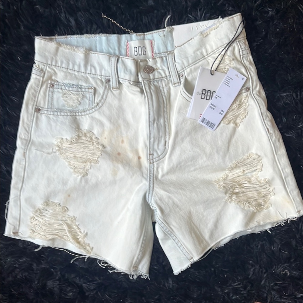 BDG dropped waist destroy shorts.